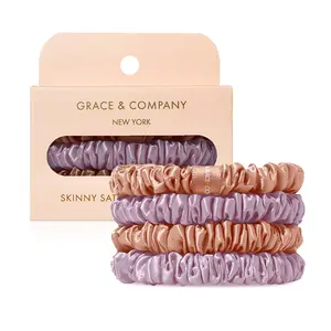 Skinny Satin Scrunchies 4pk - Sherbert/Nusa Dua