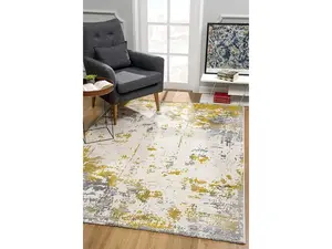 212 MAIN 3x5 ft. Gold & Gray Modern Abstract Area Rug - Child-Friendly, Vibrant Modern Area Rug, Indoor Use, Medium Pile, Soft Touch, Child-Friendly Area Rugs, Modern Area Rugs