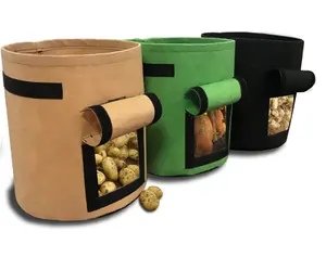 Breathable Planter Planting Bags for Potato & Tomato Growth, Reusable Eco-Friendly Vegetable Grow Bags with Side Window, Durable Handles
