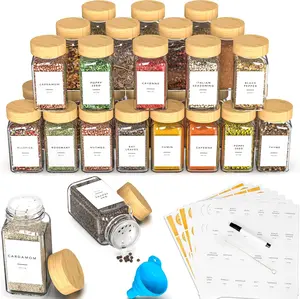 [New Deal]   24 Glass Spice Jars with Label, Spice Jar Set with Bamboo Lids 4oz Seasoning Containers Shakers & Spice Labels, Empty Spice Bottles