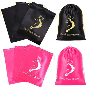 6 count Wig Storage Bags with Drawstring - Travel Bag & Large Storage for , Wigs, Extensions & Tools - Mix Black and Pink