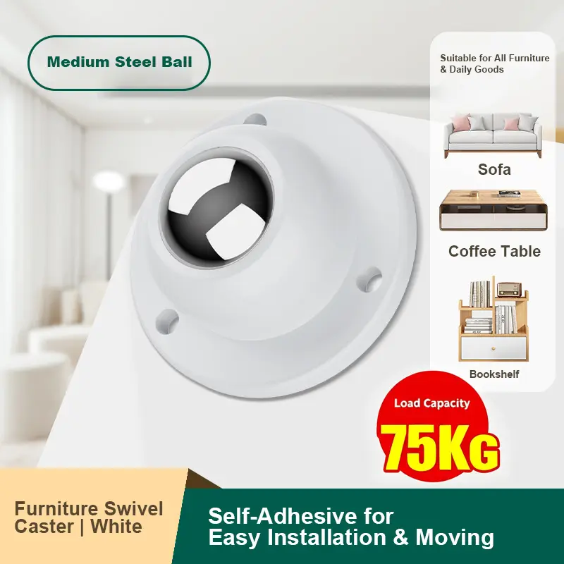 4-Piece Self-Adhesive Round Mini Caster Wheels Set Pack - 360-Degree Rotation, Durable, High Load Capacity, Low Noise Home Organizer Storage Rack Essentials, Four Pieces