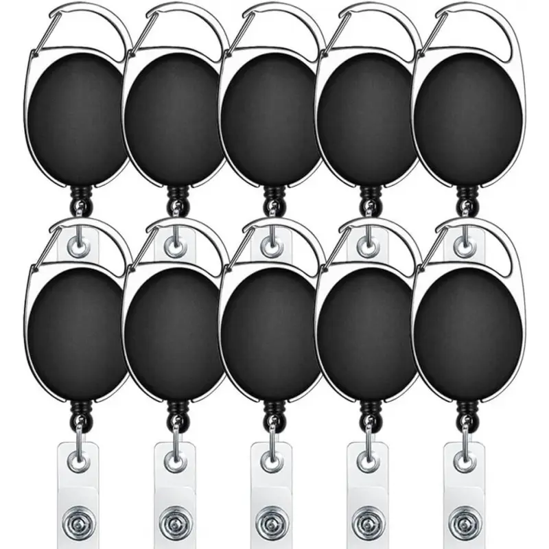 10pcs Retractable Badge Holders Retractable ID Badge Clips Badge Reels Retractable with Carabiner Reel Clip ID Card Holder Name Tag Holder