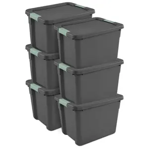 Sterilite 6Pk Latch Tote, Stackable Plastic Storage Container, 12Gal, Gray/Green Sterilite 6Pk Latch Tote, Stackable Plastic Storage Container, 12Gal, Gray/Green