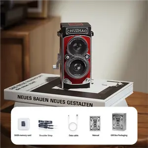 CHUZHAO Digital Camera Retro: Portable TLR Style Twin-Lens Vintage Camera, 12MP Autofocus 1080P FHD Point and Shoot Pocket Vlogging Retro Digital Cameras with16 GB Card for Beginners Boys Girls