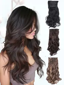 KAIRIYA 6pcs 20 Inch Synthetic Clip-in Hair Extensions Soft Wave Blendable Wigs for Holiday Birthday Party