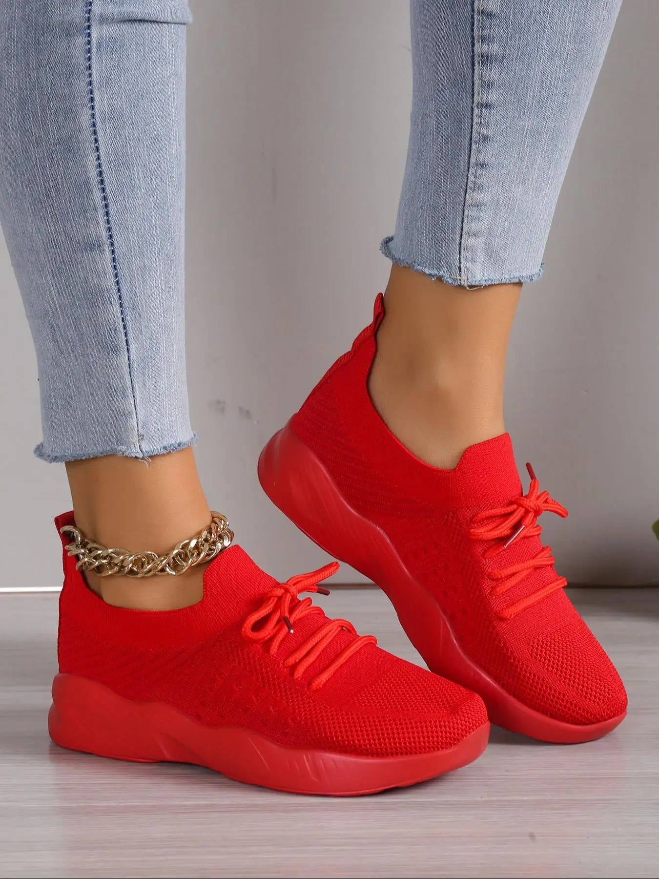 Valentine's Day Plus Size Low Top Lace Up Chunky Sock Sneakers for Women, 2024 Summer Trendy Comfortable Running Sports Shoes, Girl's Classic Matching