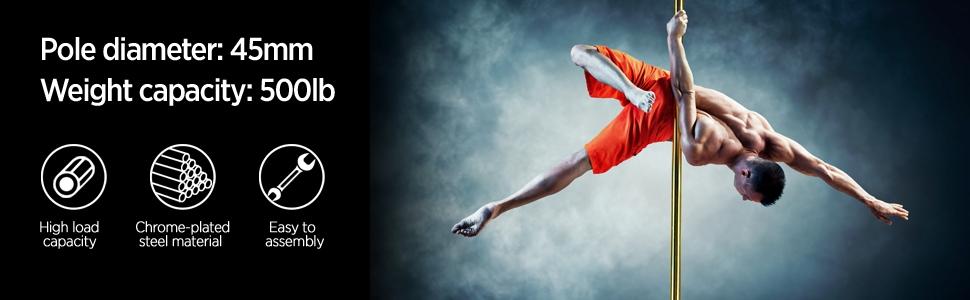 【Heavy Duty】Yaheetech Professional 45mm Portable Chrome Dance Pole, with 2 Modes Spinning Static Dancing Pole For Home Portable Removable Home Dancing Pole, Height Adjustable 7'-9'