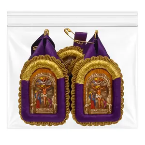 Lot 10 Señor de los Milagros Peruvian Detente Blessed Religious Small 2"x1.5" Fabric Ornament for Spiritual Collection