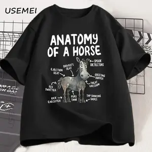 Men's Casual Cotton Short-Sleeve Round Neck T-Shirt - Funny Equestrian Meme Horse Anatomy Design, Horse Lover Menswear Tee (Shortsleeve Top)