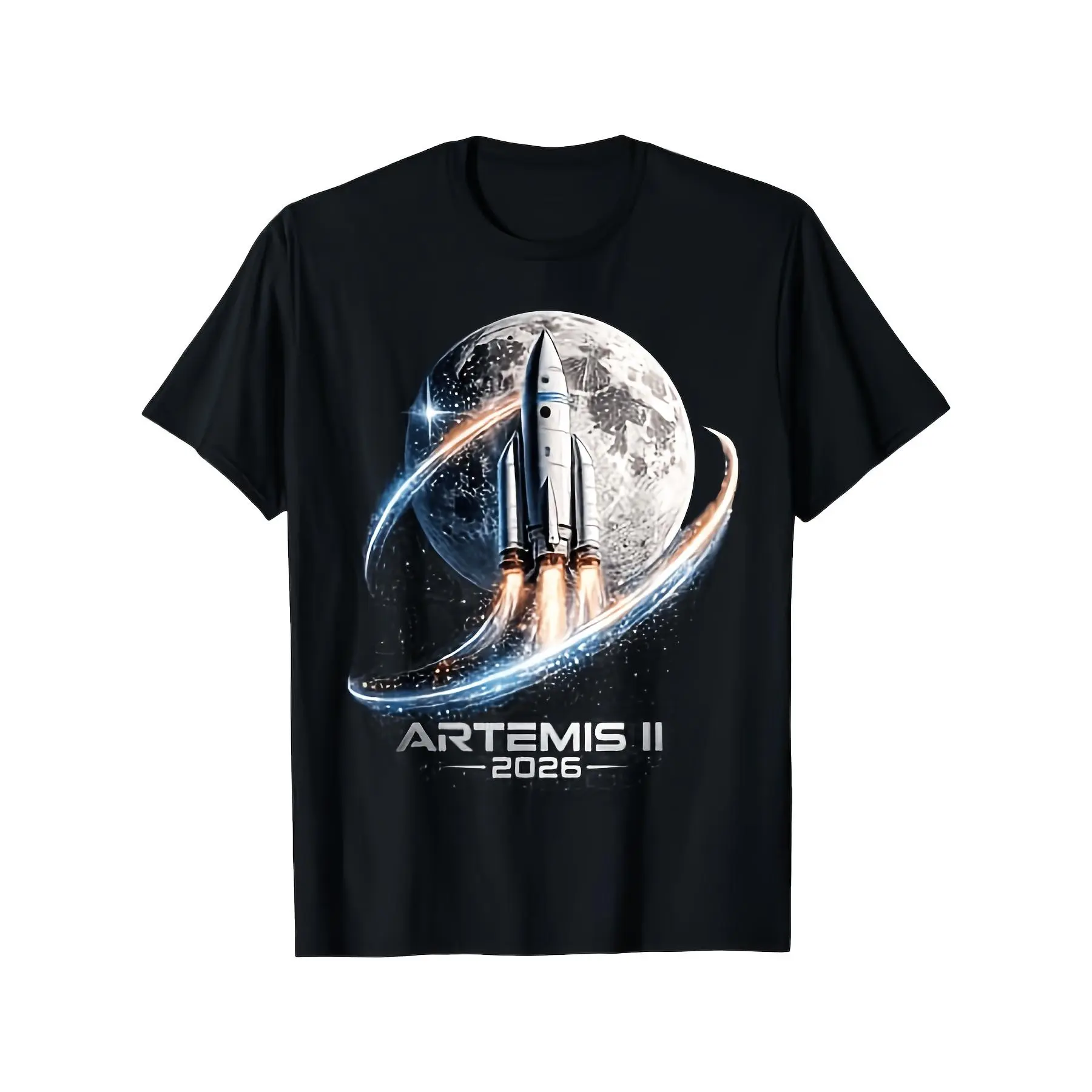 Women's Artemis II 2026 Moon Launch Graphic Shortsleeve T-Shirt - Round Neck, Loose Streetwear Top, Outdoor Casual, Moon-Themed Women's T-Shirt, Couple Birthday Gift, Moon-Themed Women's T-Shirts