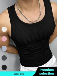 INCERUN Mens Summer Sleeveless Round Neck Tank Tops Vest Knitted Muscle Fit Slim Tee T Shirt Blouse T-shirts
