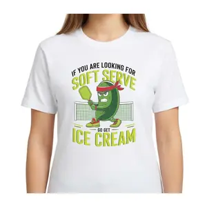 Soft Serve Pickleball Joke T-Shirt Funny Pickleball Ice Cream Graphic Tee Cute Pickle With Paddle Shirt Fun Sports Fan Gift Pickleball Humor Apparel