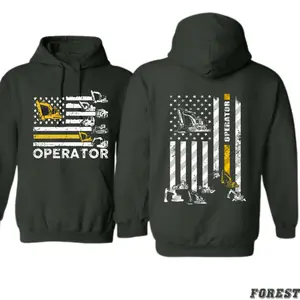 Operator Hoodie for Excavator & Construction Workers – Distressed USA Flag Heavy Equipment Design, Rugged Winter Sweatshirt Gift for Operators, Contractors & Truckers