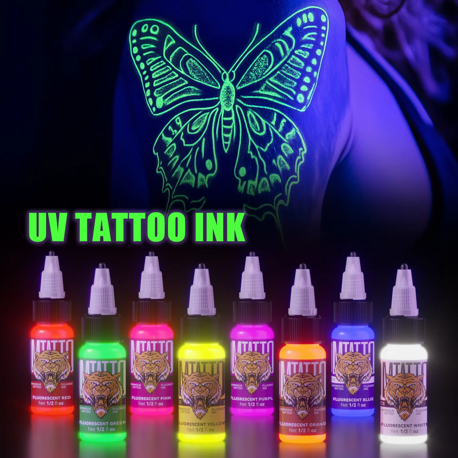 Professional DM Fluorescent Tattoo Ink 15ml 8pcs Set Purple UV Ink Tattoo  Body Pigment Non-toxic Plant Extract for Body Art - TikTok Shop