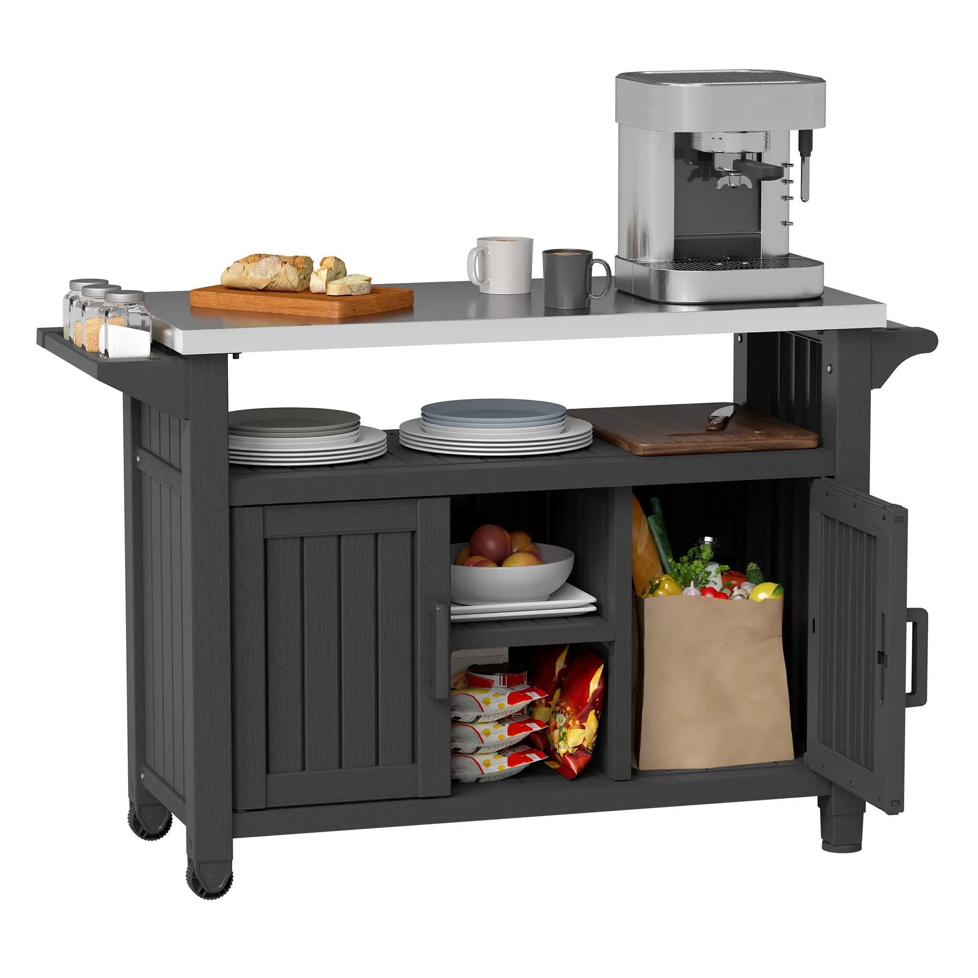 Rolling Utility Cart, Kitchen Storage Cart with Wheels, Large Capacity Utility Cart with Tabletop & Mesh Baskets for Kitchen, Bathroom, Laundry Room