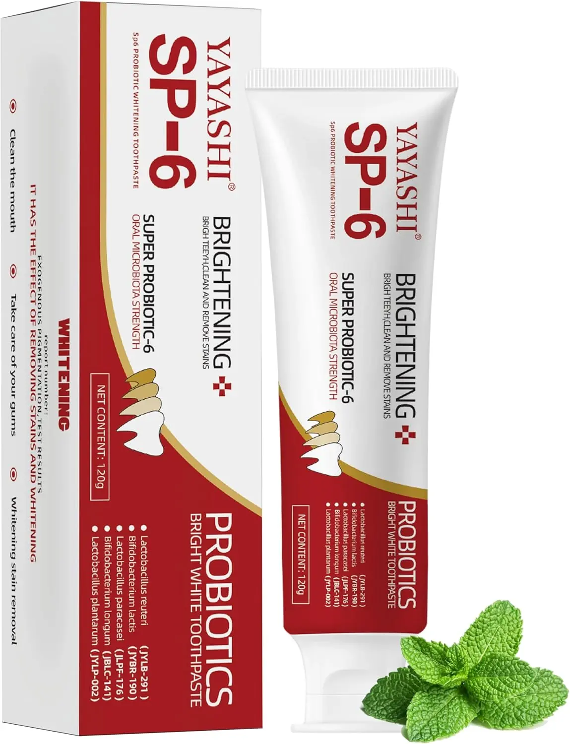 YAYASHI SP6 Probiotic Whitening Toothpaste - Sensitive, Gentle Daily Oral Care, Long Lasting Fresh Breath, Enamel-Safe, Fluoride-Free, Double Mint Flavor, Natural Toothpaste Alternative for Teeth Whitening & Gum Health