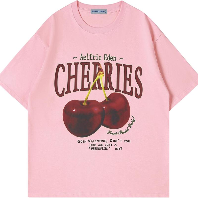 Aelfric Eden Oversized Graphic Tees Unisex Cherries Print T Shirts Casual Summer Short Sleeve Top Cotton Cute Tee Shirt