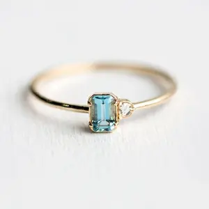 18k Gold Plated Sapphire Ring for Women Electroplated Copper with Artificial Gems Semi Precious Stones Inlay