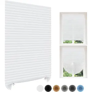 Temporary Window Blinds Light Filtering No Drill Stick on Cut to Size Cordless Self Adhesive Pleated Shades for Kitchen Bathroom Windows Doors, 1 Pack White WxH 24x59 in