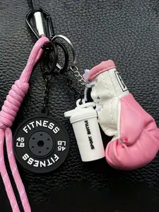 Boxing Glove Fitness Rope Bag Pendants, Weight Plate & Shaker Bottle Bag Chain Charms, Sporty Multi-Charm Bag Decoration Keychain, Cool Gym-Inspired Bag Pendant for Backpack Purse, Ideal for Fitness Enthusiasts & Boxing Lovers