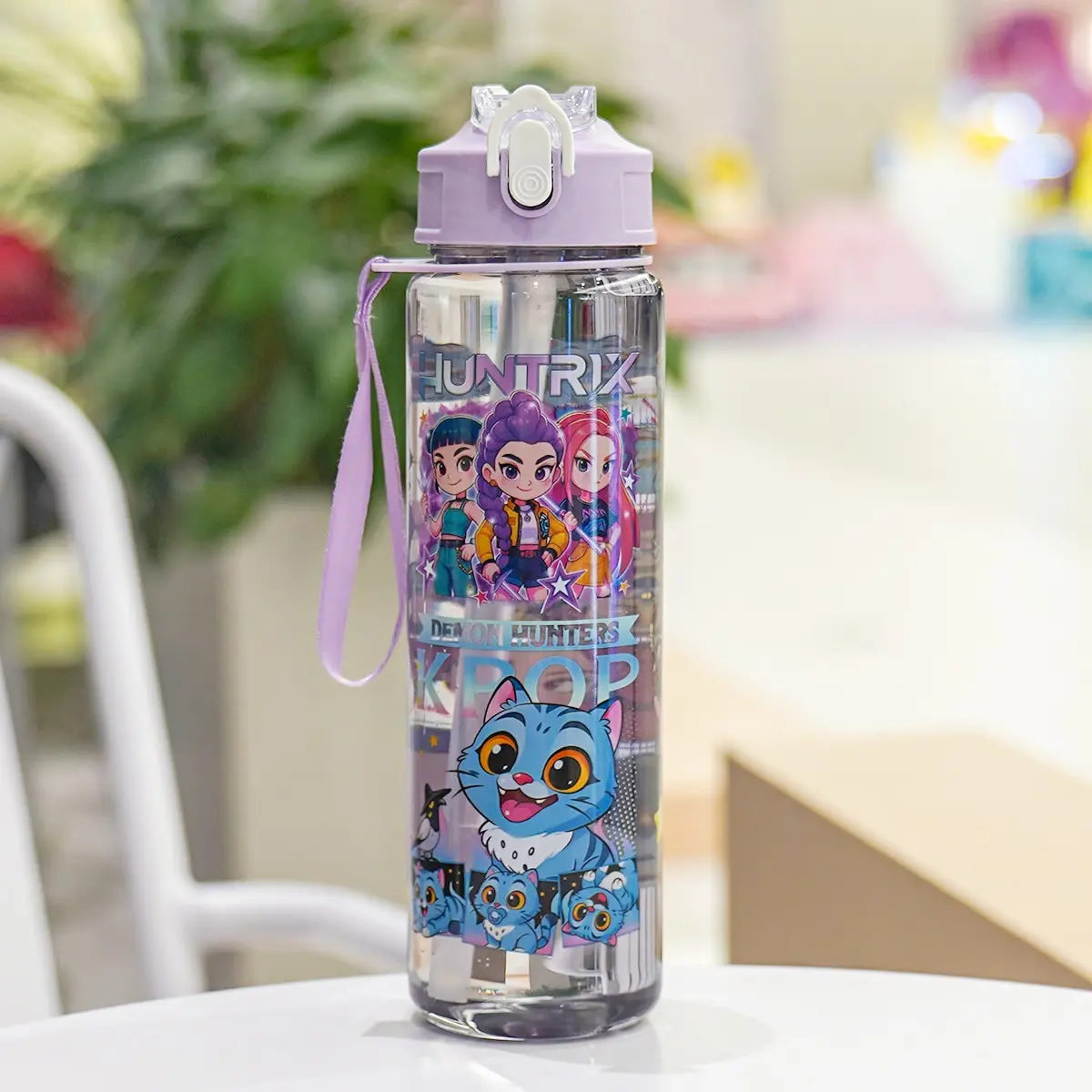 1pc 700ML Cute Cartoon Animal Design Portable Water Bottle, Durable Large Capacity with Cup Lid and Straw, Outdoor Sports Camping Travel Gift