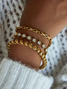 Ladies Jewelry Set Stackable Spiral Spiral Telephone Line Bracelet Paired With Zircon Bracelet Stainless Steel 18k Gold Plated Waterproof And Anti Allergy Classic And Elegant Jewelry