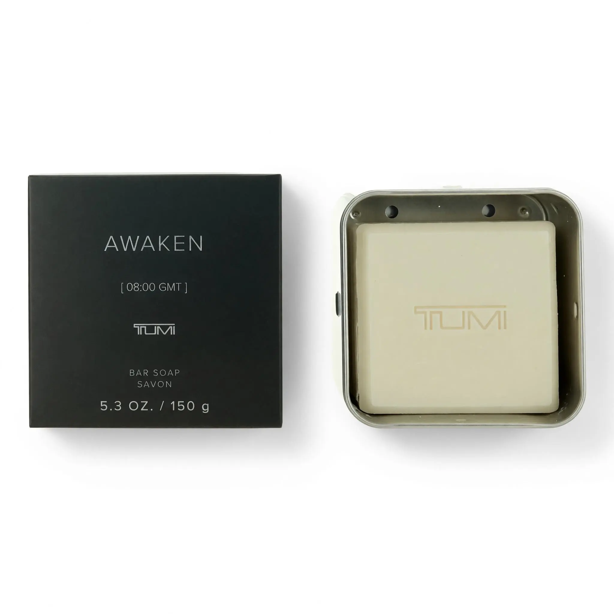 Awaken [08:00 GMT] by Tumi, 5.3 oz Bar Soap for Men with Aluminum Case.