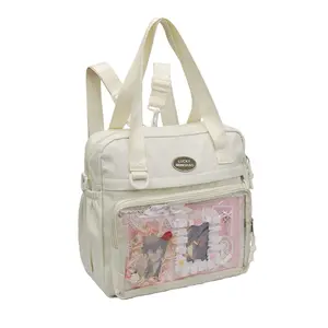 FAURALA 4-in-1 Nylon Messenger Ita Bag - Convertible Backpack/Crossbody/Shoulder/Tote with Clear Display Window, Removable Straps for Custom Carry Options, Perfect for showcasing pins, photocards, and collectibles