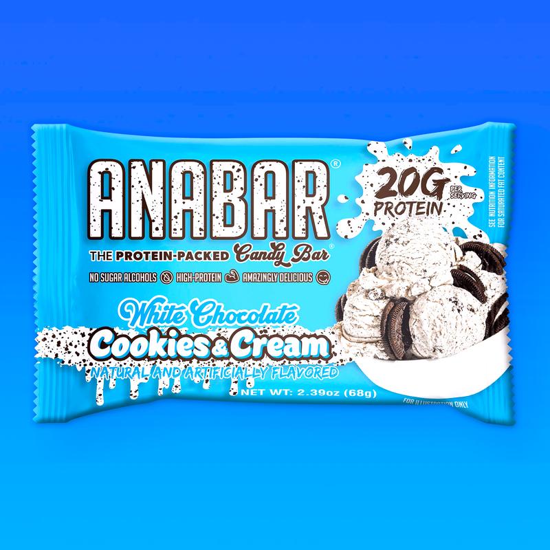 Cookies & Cream Anabar - 12 Pack - Best Tasting Protein Bar With 20g Protein & No Sugar Alcohols. Candy Bar Flavor With Protein Bar Nutrition.