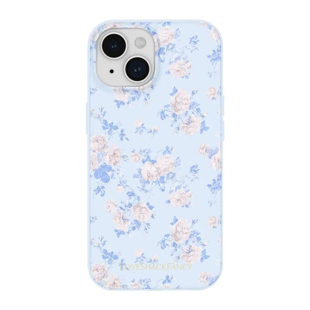LoveShackFancy – Case-Mate Everblooming Rosettes iPhone 17e/16e/15/14/13 Case with MagSafe Whisper Blue