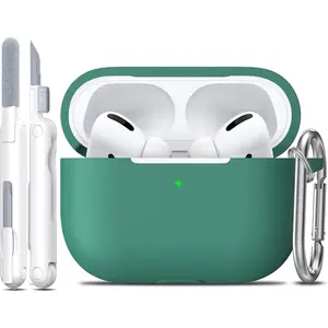 for AirPods Pro 2nd/1st Generation Case with Cleaner Kit,Soft Silicone Protective Case Cover for Apple AirPod Pro 2/1 for Women Men,AirPods Pro Case Accessories with Keychain,Pine Green