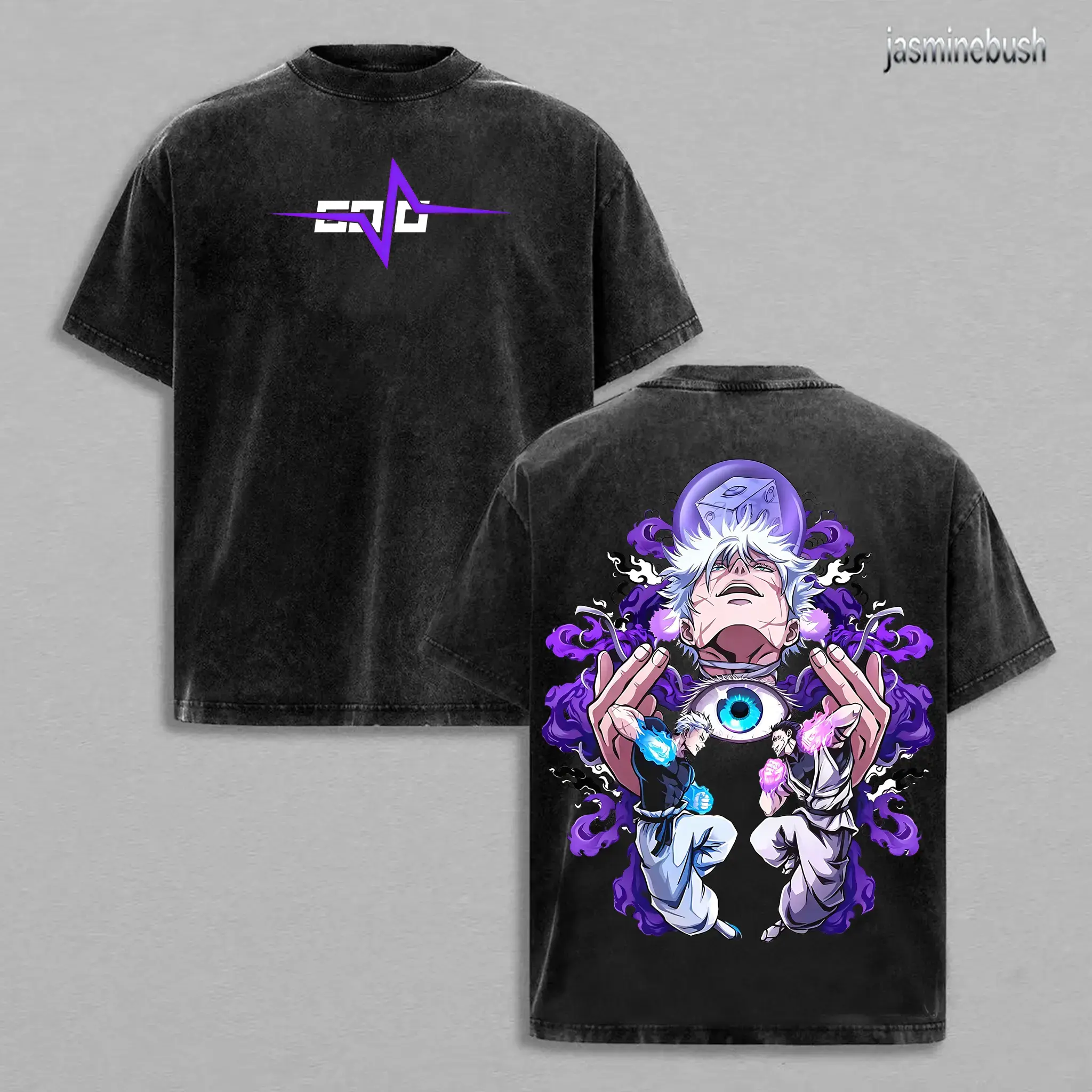 "Shinjuku Showdown" Gojo Saturu FIGHTING Sukuna x Jujutsu Kaisen Anime T-Shirt Washed Anime Clothing Double Printed Vintage Unisex Oversize Anime Manga Merch Washed Gojo Fan
