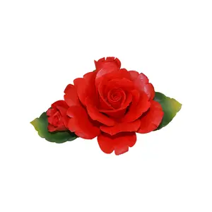 Large Decorative Red Roses Flower Art Decoration Capodimonte Porcelain 6” Tall