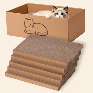 Scratcher, 5 Pack  Scratch Pads with Box, 17.7'' L x 10.2'' W x 5.9'' H Large Cardboard  Scratchers for Indoor Cats to Protect Furniture