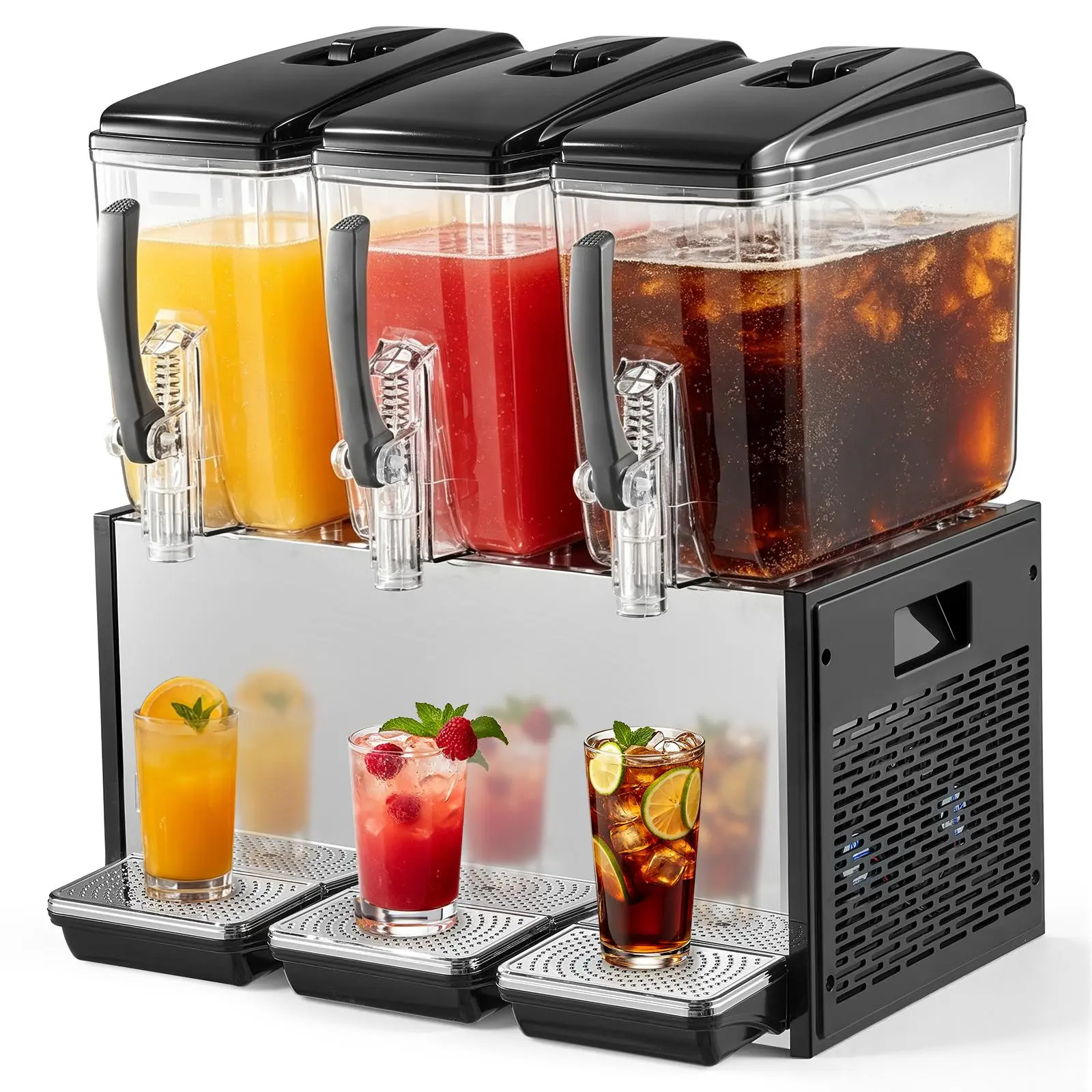 VEVOR Commercial 3x12L Large Volume Automatic Drink Dispenser, Stainless Steel 3-Tank Juice Machine, 45℉-54℉ Cooling Ice Tea Dispenser for Restaurants, Bars
