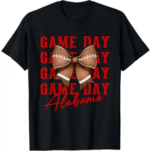 100% Cotton Alabama Football GAMEDAY Pretty Coquette Style Bow T-Shirt