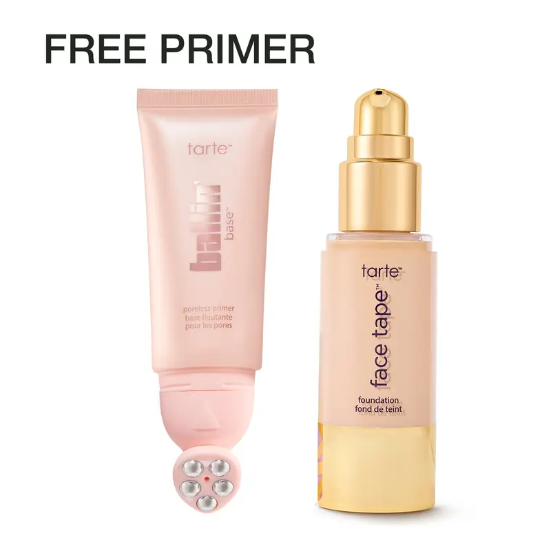tarte face tape foundation & ballin’ base poreless primer duo - full coverage foundation + FREE 24-hour hydrating, luminous finish primer