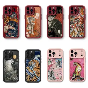Vintage Chinese Tigers Phone Case, Cute Tiger Collage, Japanese Traditional Art Print Big Cat Case for iPhone 17 16 15 14 13 12 11 Pro Max
