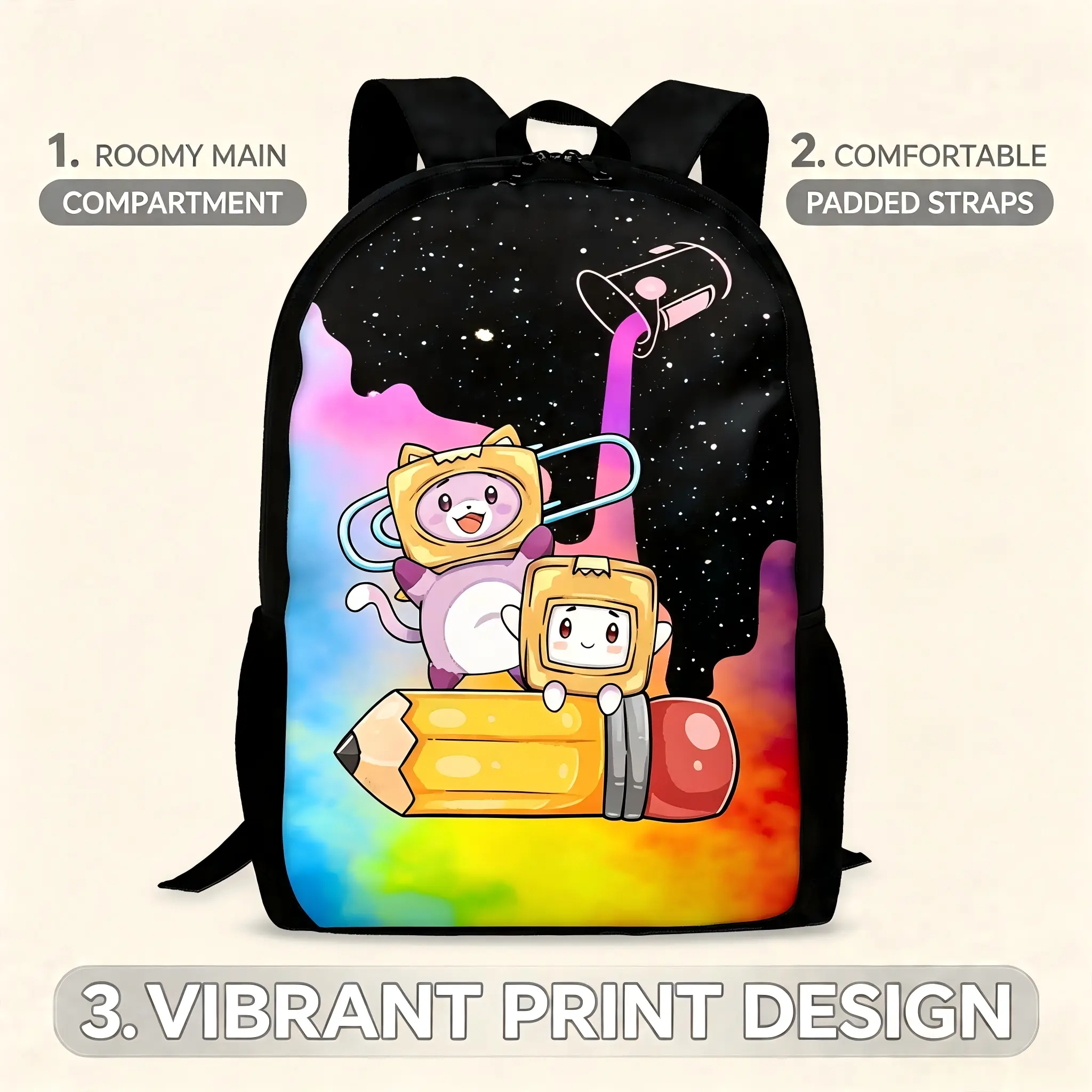 Cartoon Polyester Student Backpack - Lightweight, Large-Capacity Compartments, Suitable for Boys & Girls for School, Outdoor Trips travel laptop Gym Sackpack basketball bag work fitness
