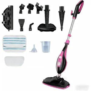 10-in-1 1550W Black Pink Detachable Steam Mop 16.4FT Cord 2 Washable Pads Multi-scene Home Cleaner