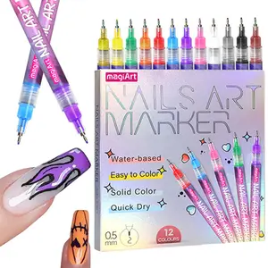 12 Colors Multi-Purpose Nail Art Pen, Diy Doodle Nail Pen, 0.5mm Fine Tip Water-Based Quick-Dry Nail Product, Suitable For Creative Nail Art Design for Kids Teens& Adults