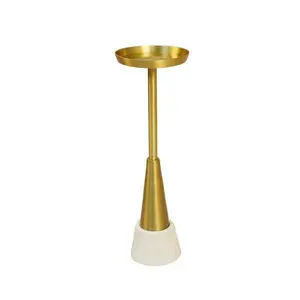 212 MAIN Carolina Barclay Small Indoor Drink Table - 24 in, Gold Metal Top, Marble Base