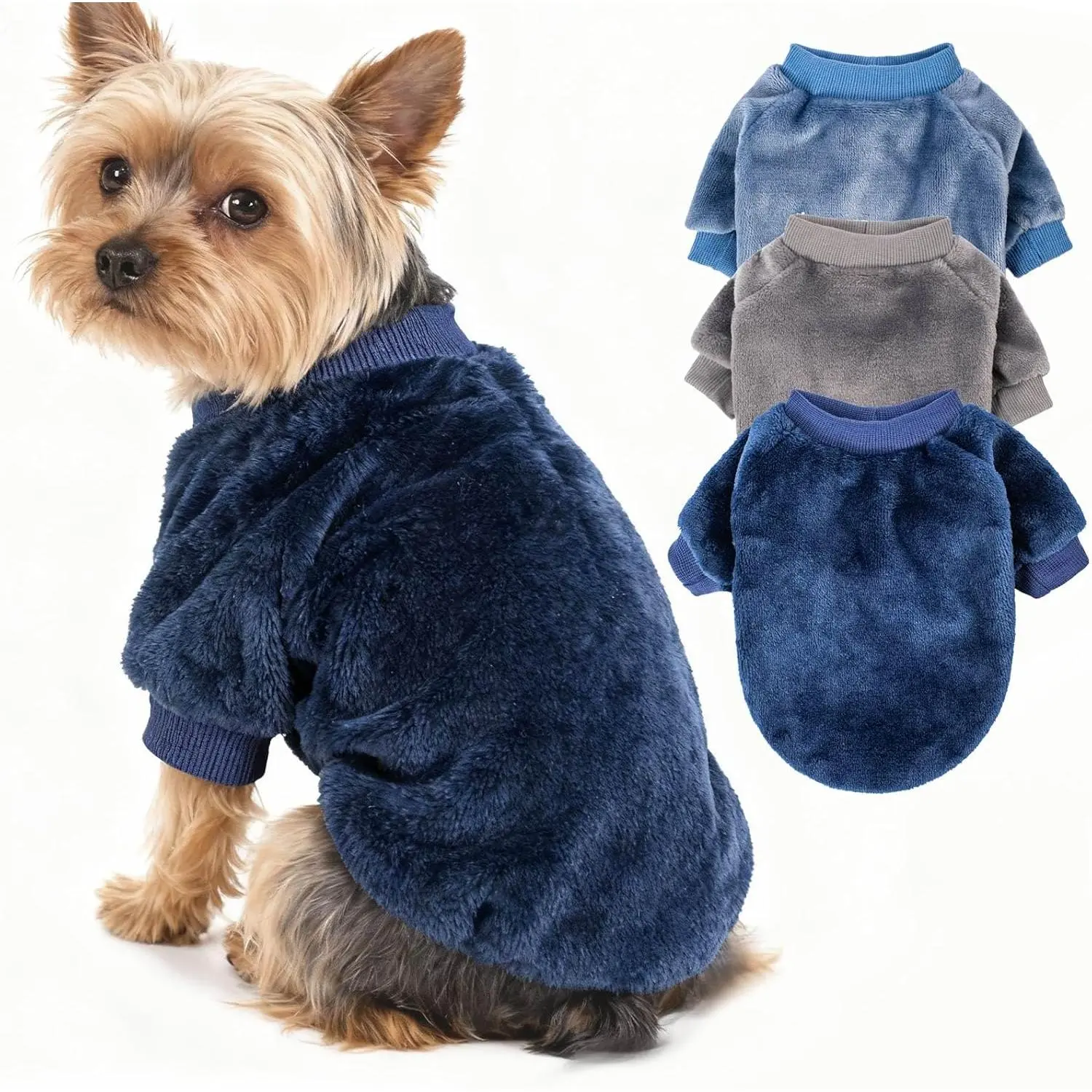 Dog Sweater | 3-Pack Clothes Jackets XXS - XXL for Small Dog Breed (Male & Girl), Soft Winter Coats Sweaters for Dogs and Cats, Pet Apparel Outfits (Grey,Blue,Navy, Medium)