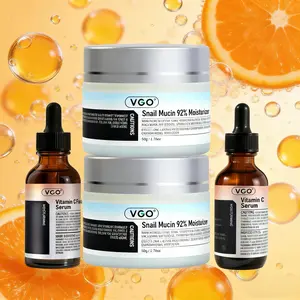 VGO Snail Mucin 92% Moisturizer 50g Daily Face Gel Cream (cremas para la cara) and Vitamin C Facial Serum Essence moisturizer Skincare Hyaluronic Skin Repair Comfort Anti-Wrinkle Moisturizing Cream Radiance