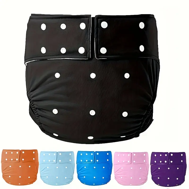 1pc Comfort-Fit Adult Diaper Care - Reusable, Adjustable, Leakproof Cloth Nappy for Elderly Men & Women |  Urinal Pants in Black, Brown, Blue, Purple, Pink with Polka Dot Design