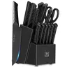 15-Piece German Stainless Steel Kitchenware Knife Set with Wood Block - 8" Chef Tool, Slicing Utensils, Steak Cutlery, Scissors, Built-in Sharpener, Cut-Friendly Handles, Dishwasher Safe for Home Cooking