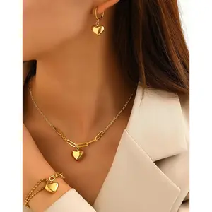 【PANDA Jewelry】TikTok Viral Love Heart Jewelry Set, Minimalist Necklace Earrings Bracelet, Dainty Matching Set for Women TikTok Made Me Buy It