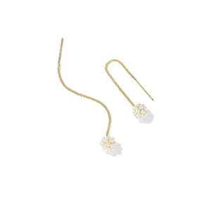 Mini Cloud Threader Dainty Earrings with Faux Pearls and 925 Sterling Silver Posts