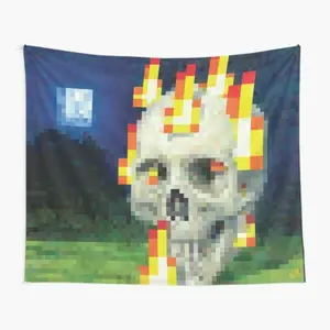 Skull in Flames Velvet Peach Tapestry, 60"x40" Decorative Wall Art - Decorative Room Inspo, Bedroom Decor, Teenage Bedroom Accessories, summervibes